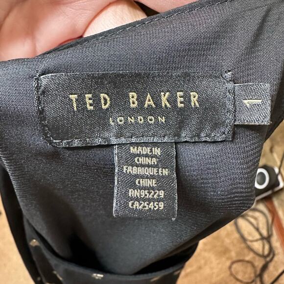 Ted Baker Haylow Metallic Spot Midi Dress Black Crew Neck Long Sleeve Size 4 - Picture 11 of 13